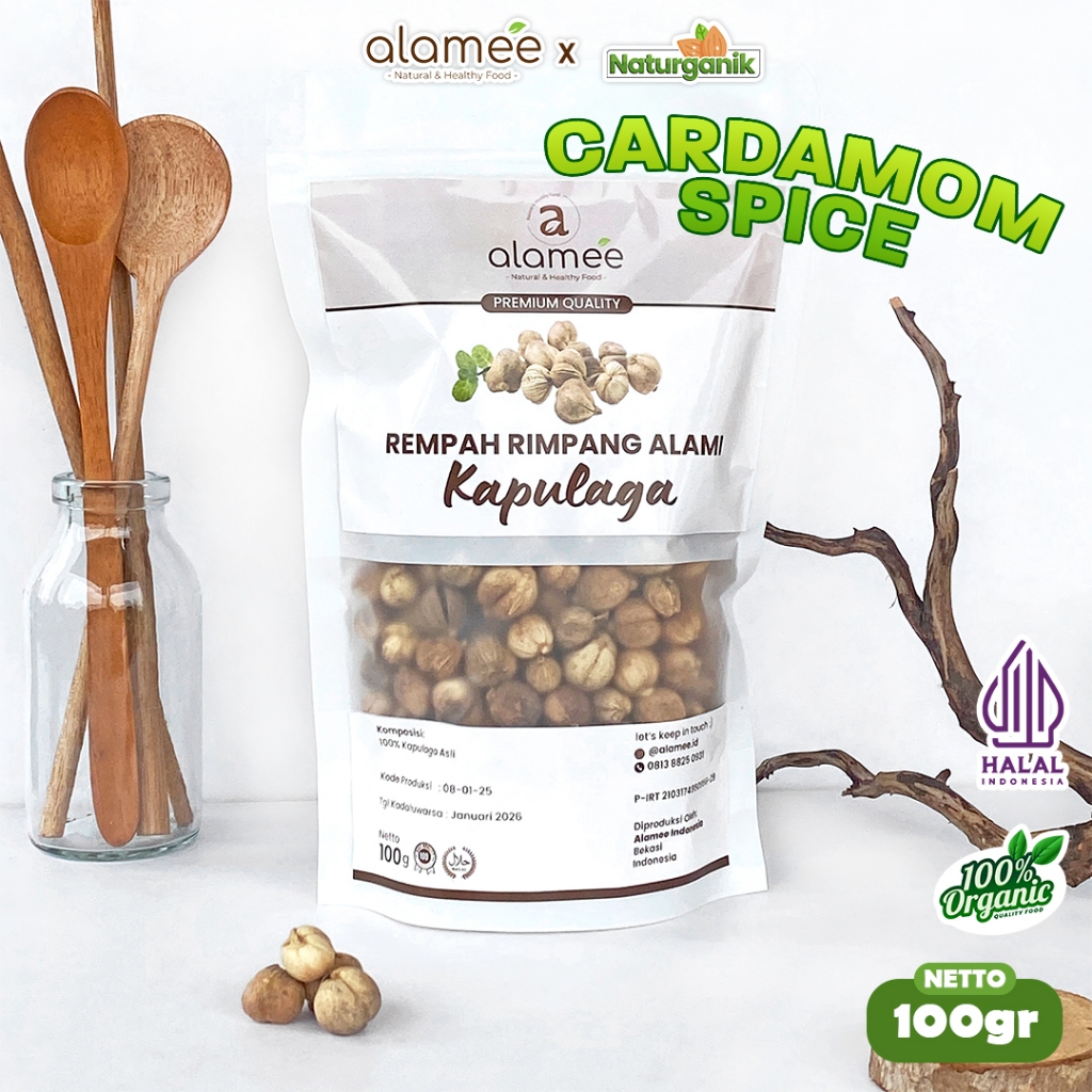 

ALAMEE Kapolaga Kering Kapulaga Lokal Cardamom Spice Rempah Rimpang Organik Premium 100gr Naturganik