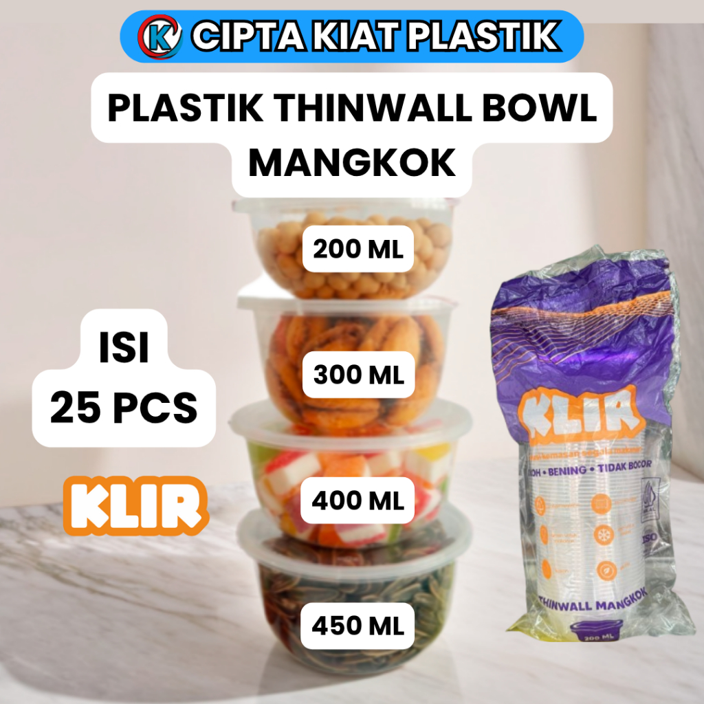 Plastik Thinwall Mangkok Bowl Cocok Untuk Es Buah Sup |  Merek Klir Ukuran 200 300 400 450 ML