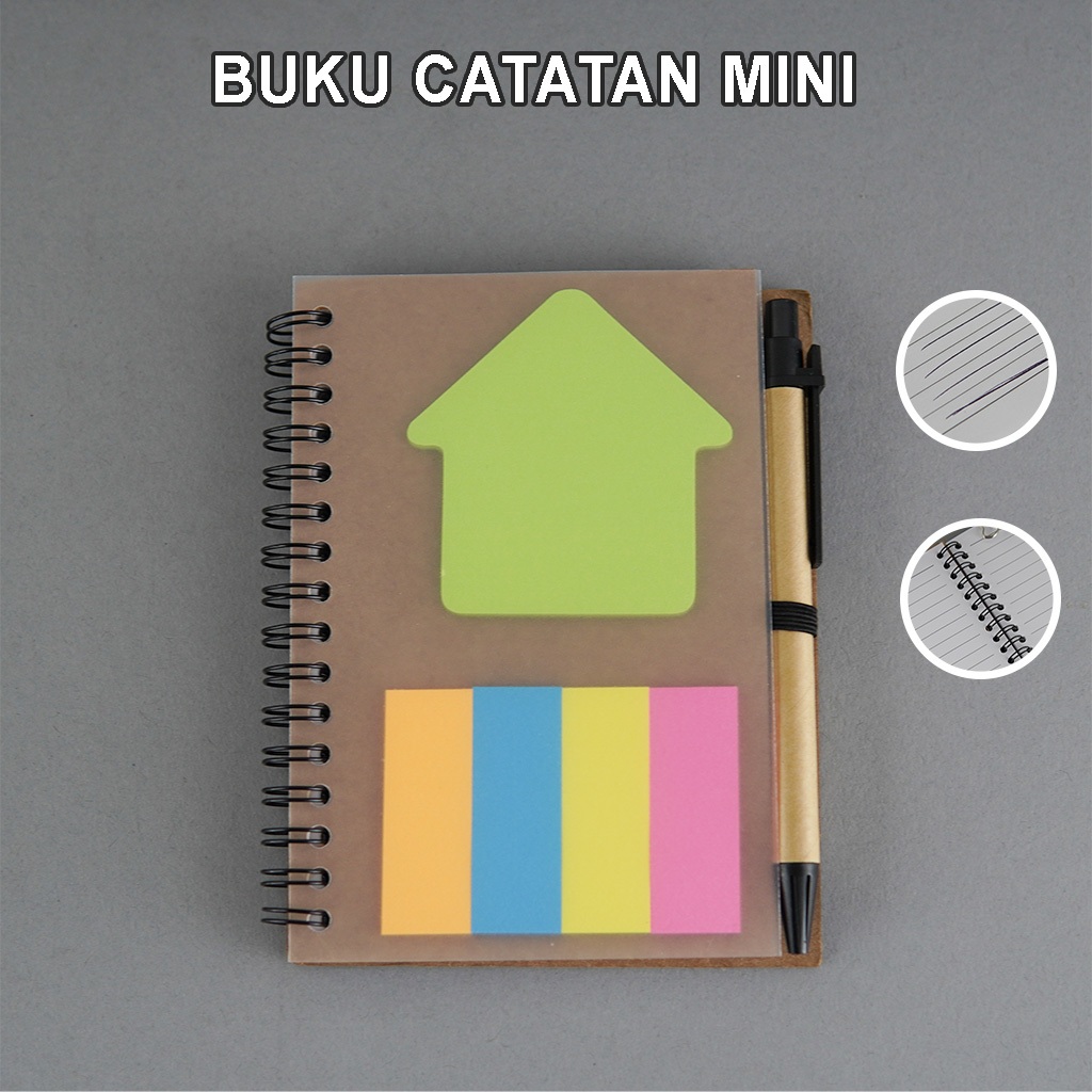 

Buku Catatan Spiral + Sticky Notes Warna-warni + Pulpen – Notebook Multifungsi Motif AcakPA-0203