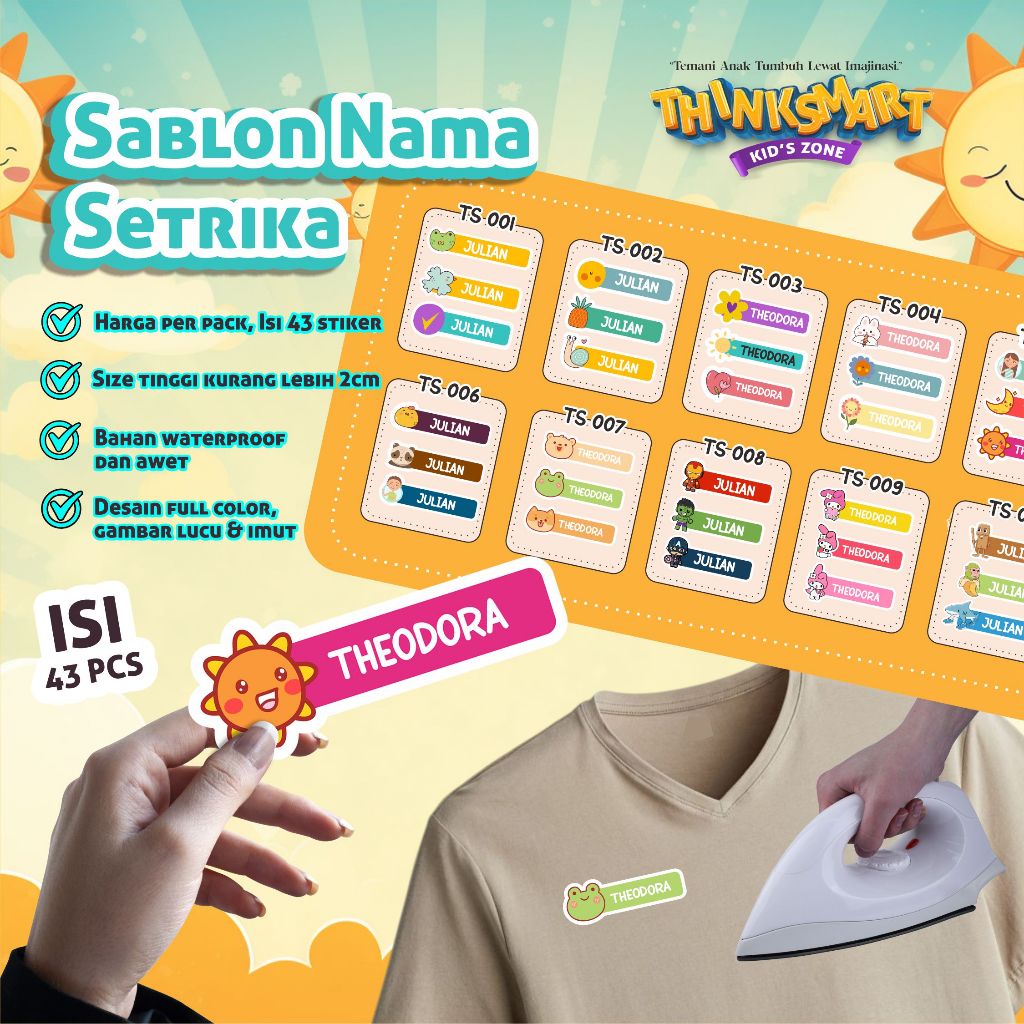 

ISI 43 PCS Sablon Setrika Nama Anak Gratis Custom Nama