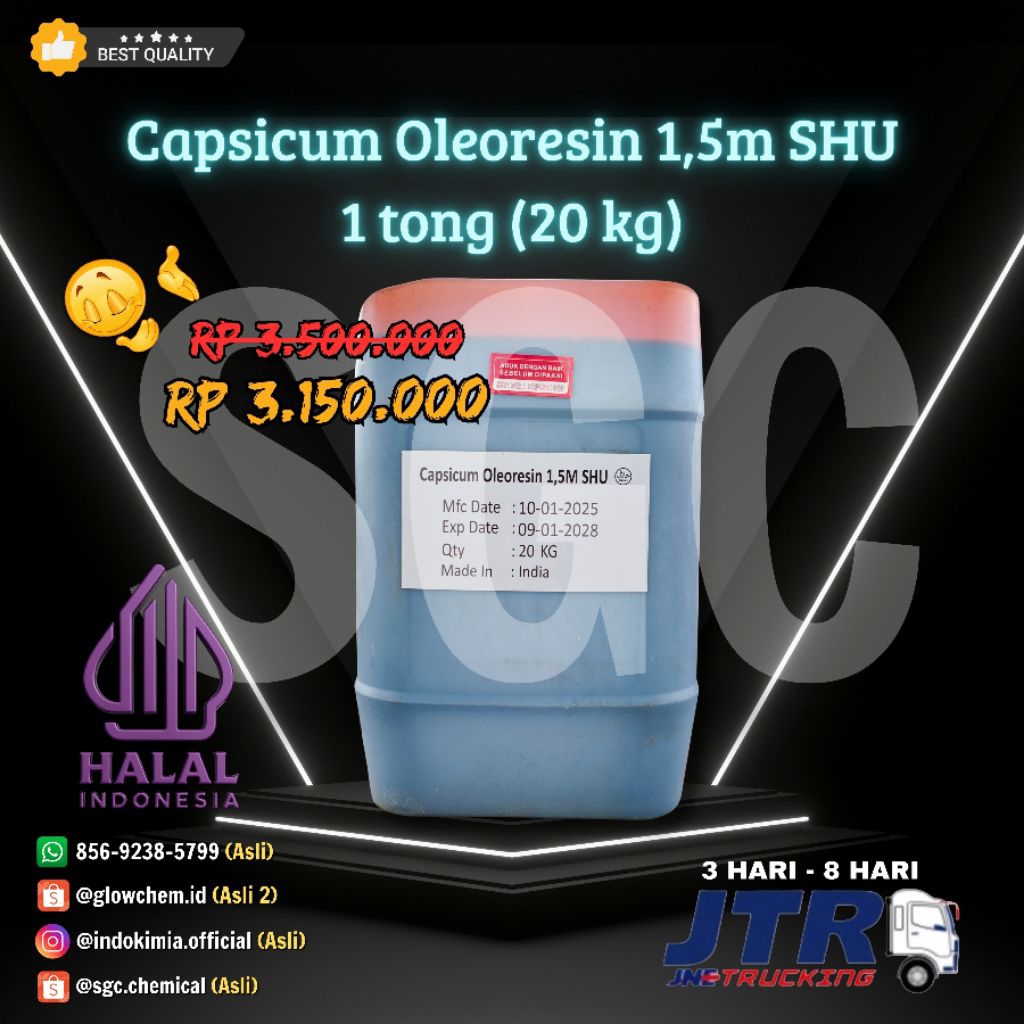 

Capsicum Oleoresin 1,5m SHU Cabai Pedas Tinggi 1 tong (20 kg) | (Original)