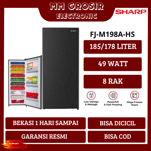 SHARP KULKAS FREEZER 8 RAK 185 LITER FJ-M198A-HS FJM198AHS BEKASI MURAH GARANSI RESMI