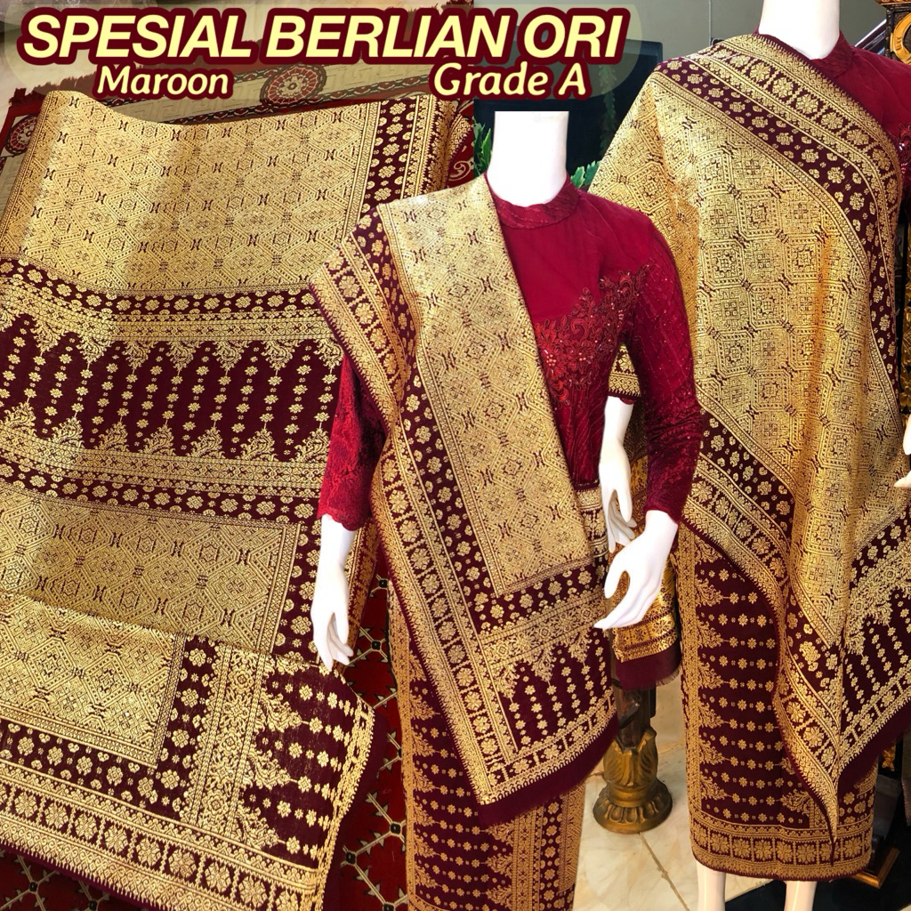 Spesial Songket Berlian ORI / Lepus Berlian Grade A, Rangkap 1 / Maroon /songket tenun asli palemban