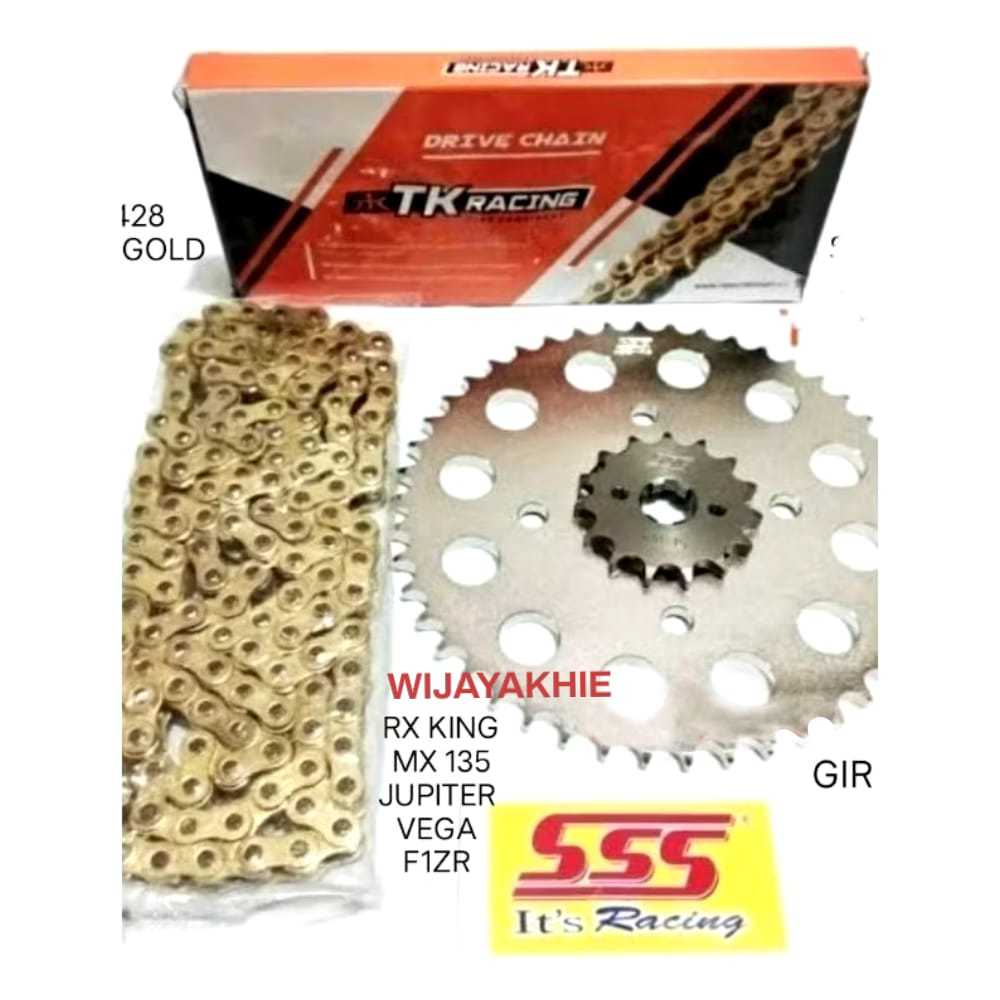 Gear Set SSS 428 RX King / Vega /  Jupiter / MX Dengan Paketan Rantai TK RACING 428 GOLD 110L / 120L