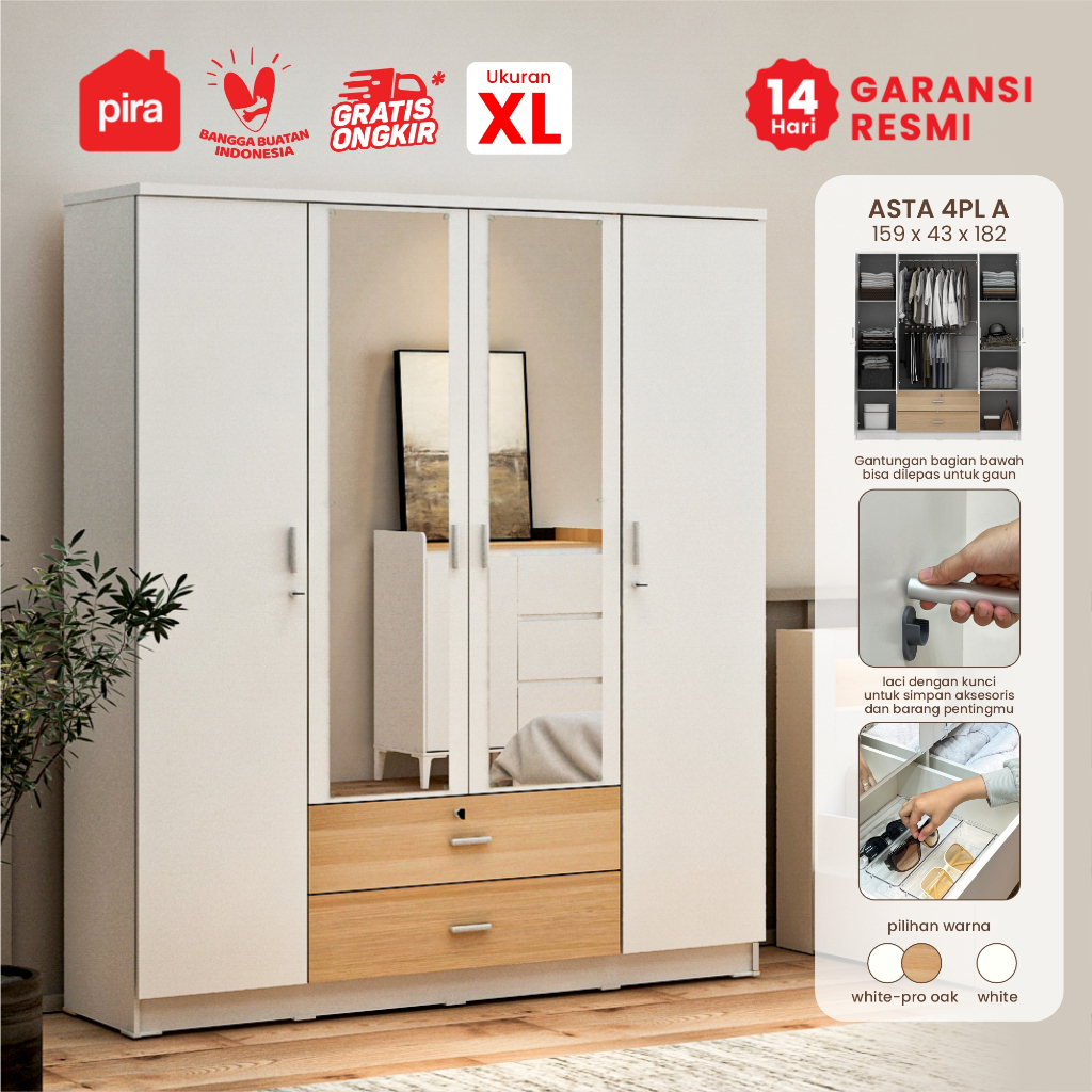PIRA METROPOLIS OX -  ASTA 4PL A Lemari Pakaian 4 Pintu dengan Laci