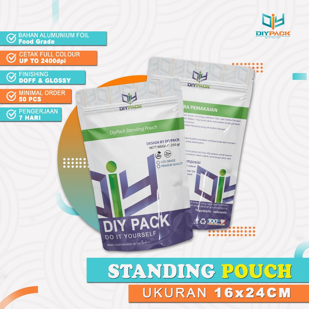 

Cetak Kemasan Standing Pouch Ukuran 16x24cm