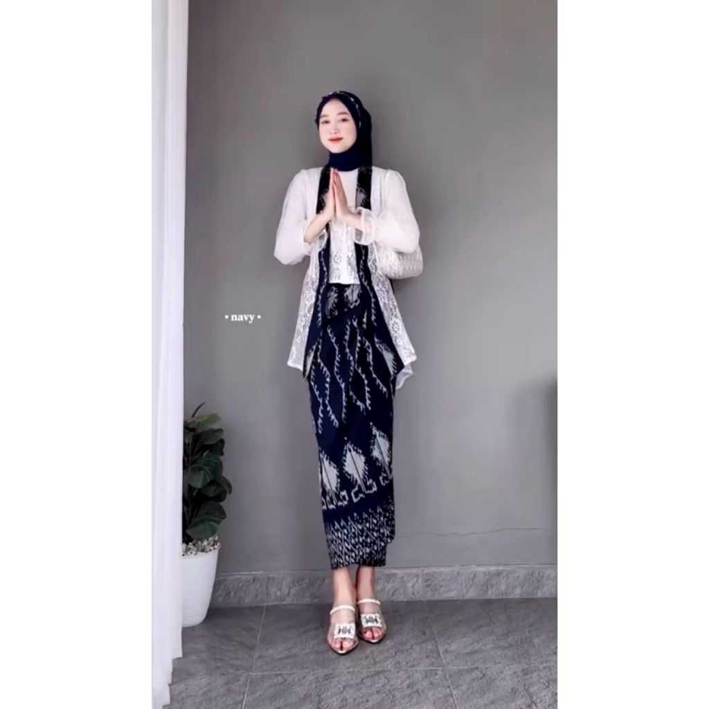 Baju Couple kemeja rok kebaya tenun viral kondangan lamaran lebaran navy kekinian
