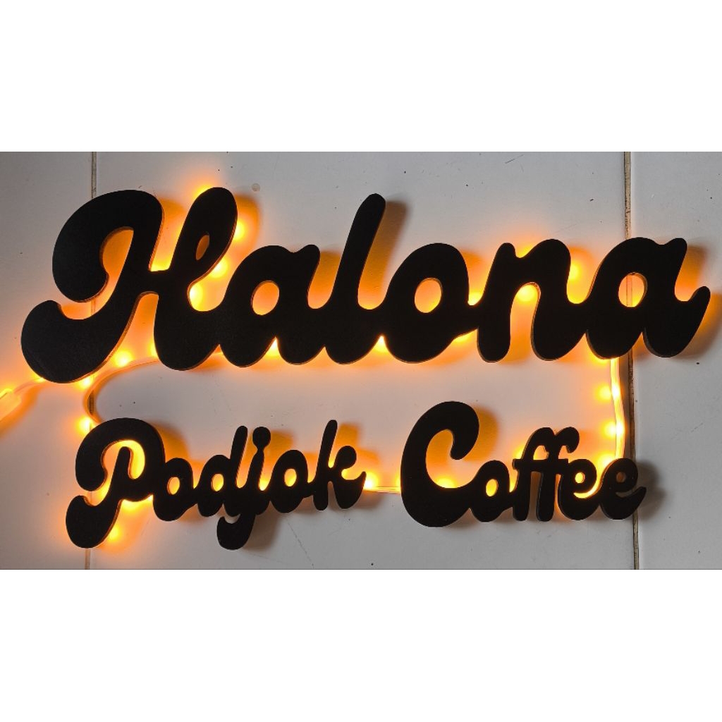 custom huruf timbul kayu led