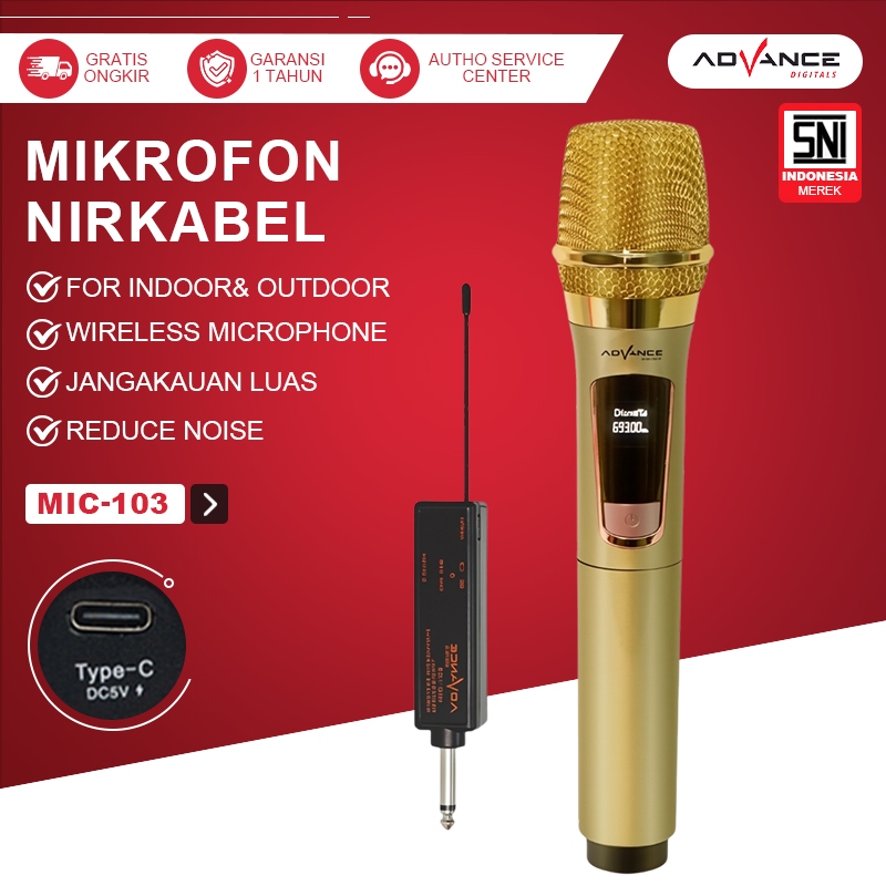 Advance microphone wireless MIC-103 emas mik mic wireless karaoke mikrofon profesional mic tanpa kab