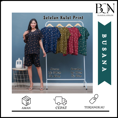 Baju Setelan Kulot Print/Baju Santai Pendek Wanita Busui Friendly