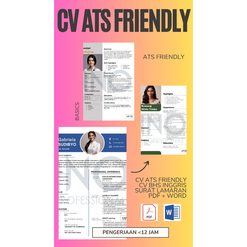 Jasa Pembuatan CV dan Surat Lamaran Kerja Standar ATS Friendly | CV ATS | surat lamaran