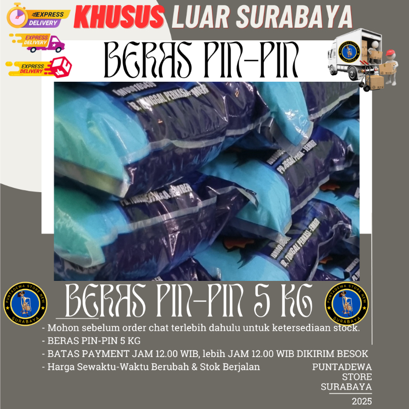 

Beras Pin-Pin 5 kg Khusus Luar Surabaya (Cargo)