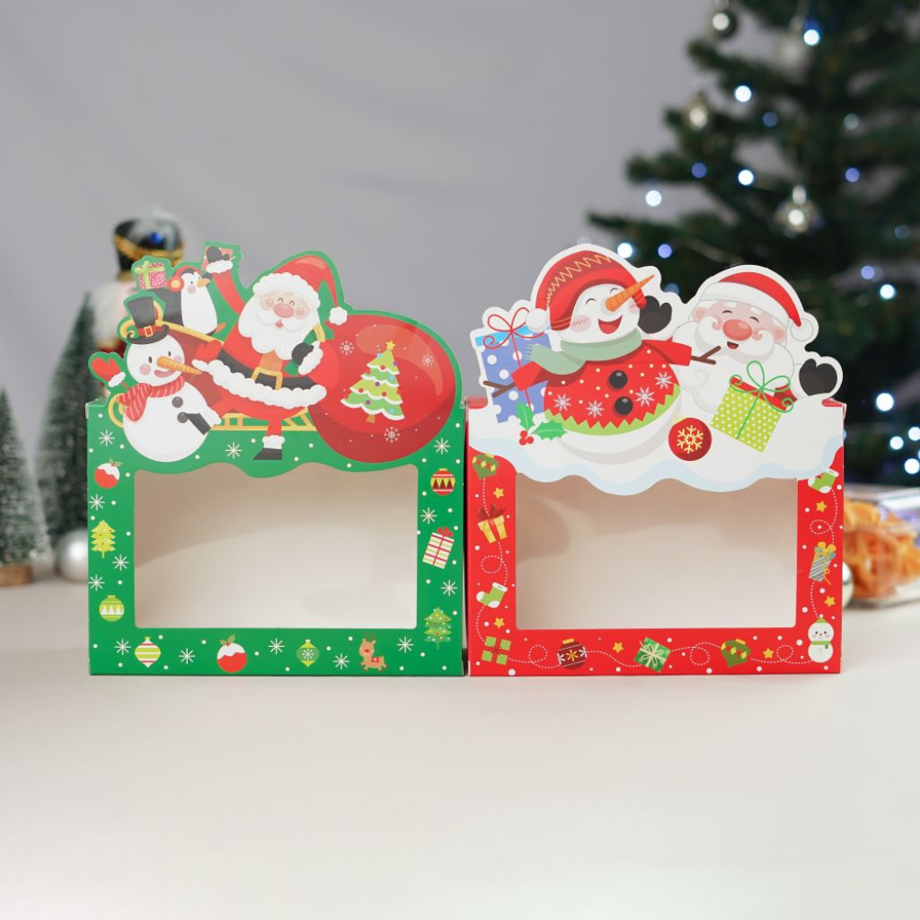 

Box Natal Small Cookies Candy Red Santa Friend And Green Snowman Natal Tali