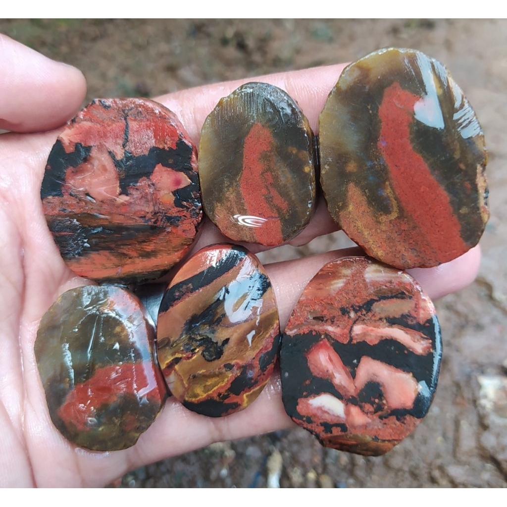 batu akik varian pancawarna garut cristal clasik baru pola borongan hemat 6pcs