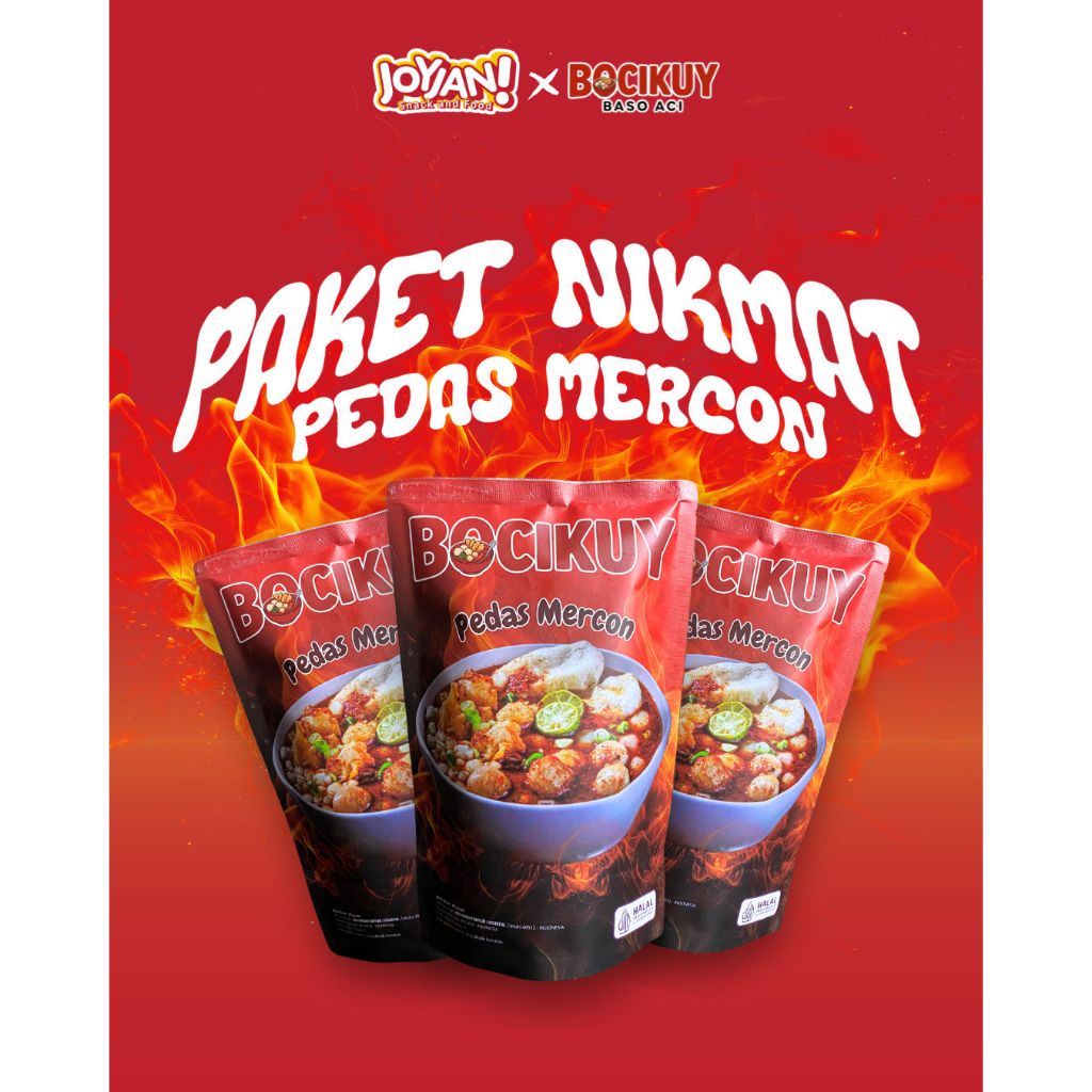 

PAKET 3 NIKMAT PEDAS MERCON Joyjan x Bocikuy Baso Aci Pedas Viral Nikmat Gurih Original Asli Bandunng
