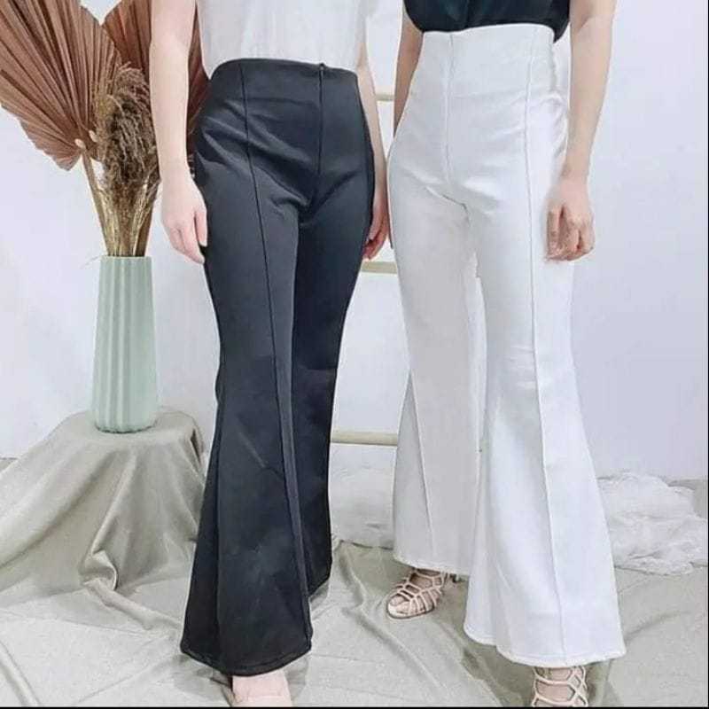 Flare pants highwaist cutbray - celana cutbray bahan scuba - celana flare pants - celana high waist