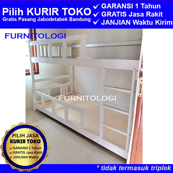 Ranjang Susun 2 Tingkat Dipan Tingkat Kayu DENGAN PAGAR PEMBATAS PENGAMAN Tempat Tidur Tingkat Bunk 