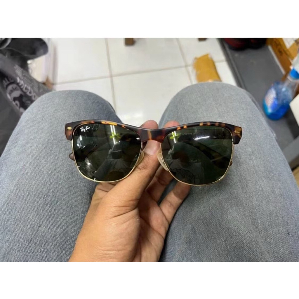 KACAMATA RAYBAN CLUBMASTER OVERSIZE TORTOISE DOP LENSA HIJAU BOTOL