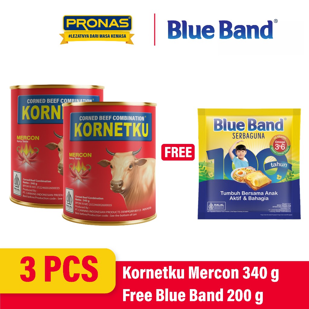 

[Pronas x Blue Band] KORNETKU Kornet Sapi Mercon 340 g bundling 2 pcs Free Blue Band Serbaguna 200 g