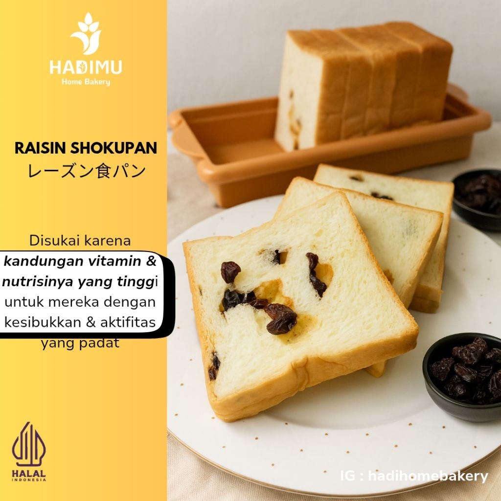 

Raisin Shokupan - Roti Kismis - Roti Tawar - Roti Jepang - Roti Korea - Roti Diet - Rendah Kalori - Enak - Sehat - Halal