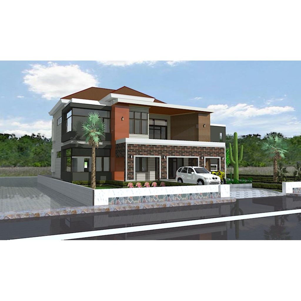 Desain rumah 2 lantai ukuran 19x25, 7 kamar tidur. Gambar  siap bangun. include gambar pelaksanaan