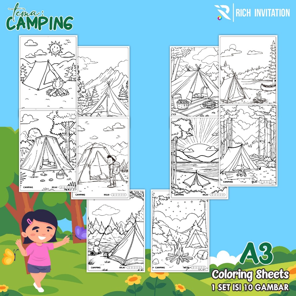 

(A3) KERTAS MEWARNAI ANAK - KERTAS COLORING ANAK PAUD TK - TEMA CAMPING