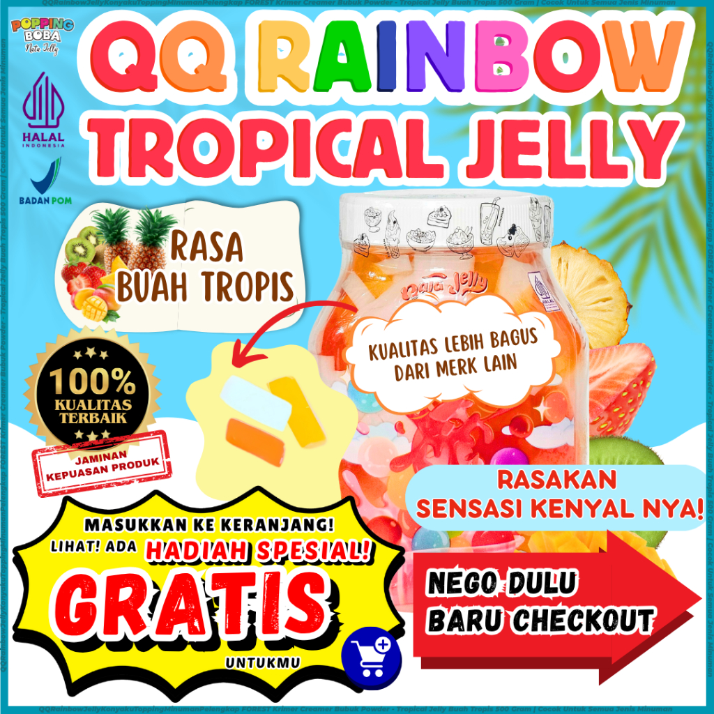 

QQRainbowJellyKonyakuToppingMinumanPelengkap FOREST Krimer Creamer Bubuk Powder - Tropical Jelly Buah Tropis 500 Gram | Cocok Untuk Semua Jenis Minuman