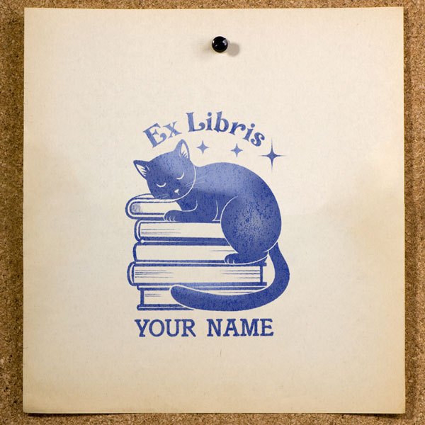 

Stempel Buku Ex Libris Kustom Nama | Kucing Hitam Penjaga Buku | SE-68 | Perpustakaan Pribadi