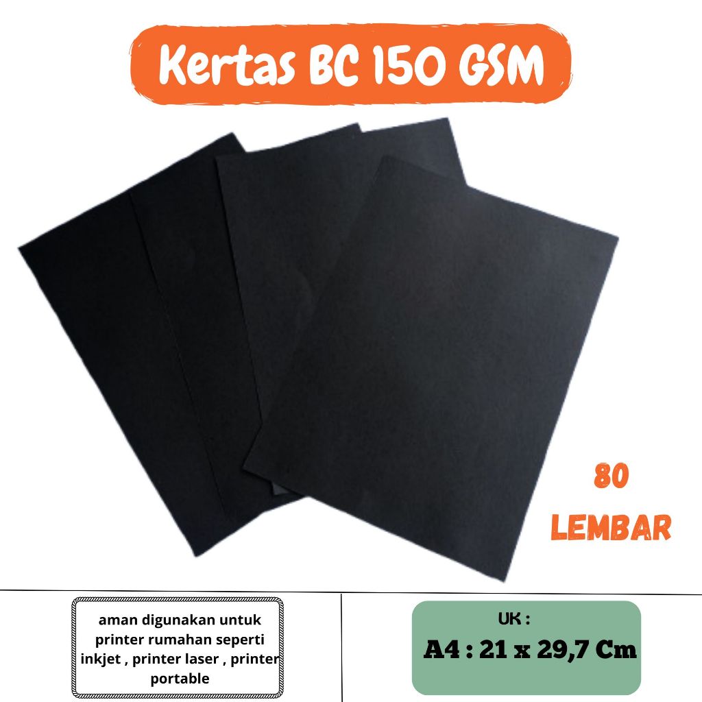 

KERTAS MANILA / KERTAS BC WARNA HITAM 150 GSM UKURAN A4 ( 21 x 29,7 cm ) 80 LEMBAR