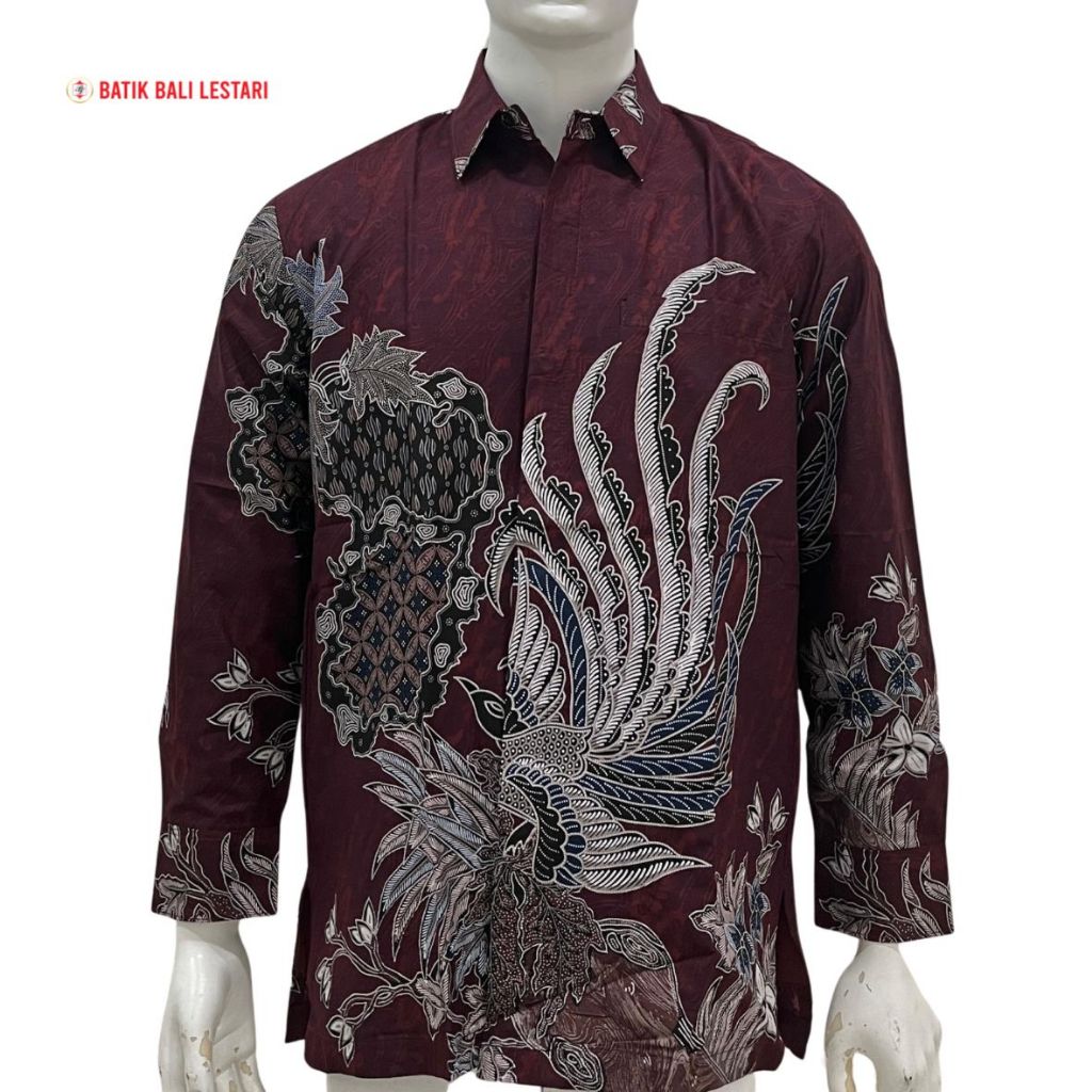 Batik Bali Lestari Kemeja Pria Lengan Panjang Katun Burgundy (B563)