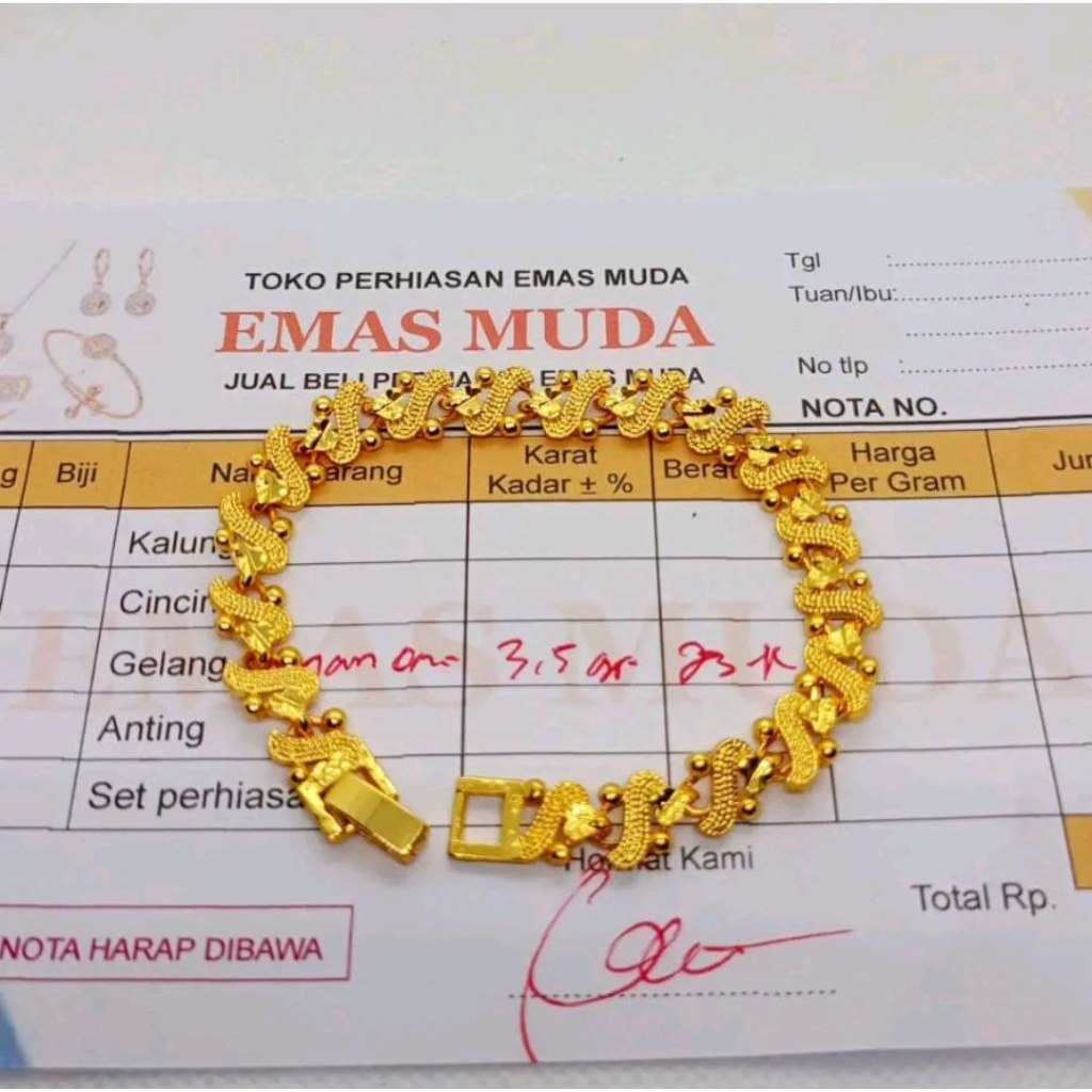Gelang tangan hongkong emas muda 3,5gr motif sisik naga