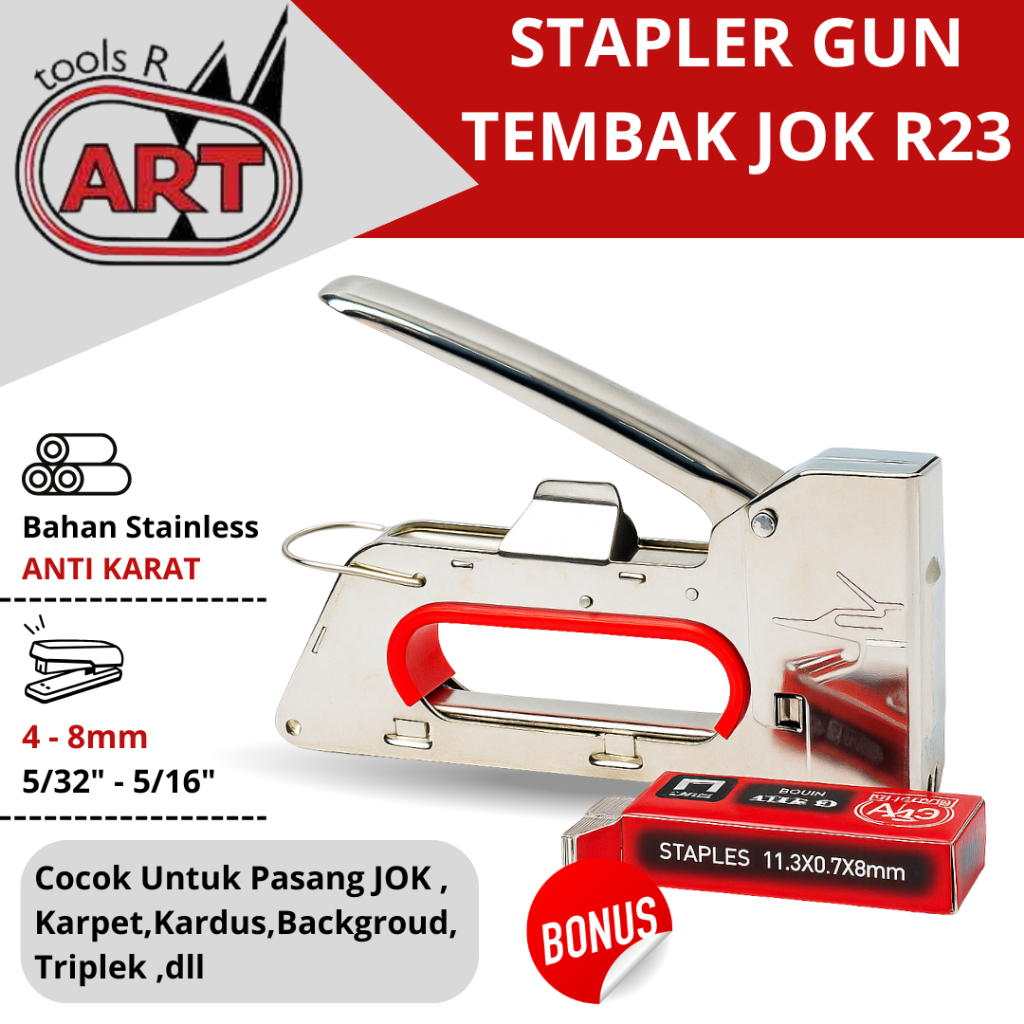 

Stapler Gun Tembak Staple Jok Karpet Kardus Hekter Jilid Perekat Background Staples R23 4-8mm