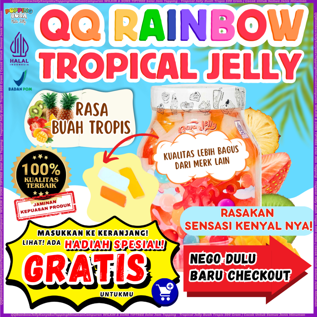 

QQRainbowJellyKonyakuToppingMinumanCampuran WILKIN & SONS TIPTREE Selai Jam Topping - Tropical Jelly Buah Tropis 500 Gram | Cocok Untuk Semua Jenis Minuman