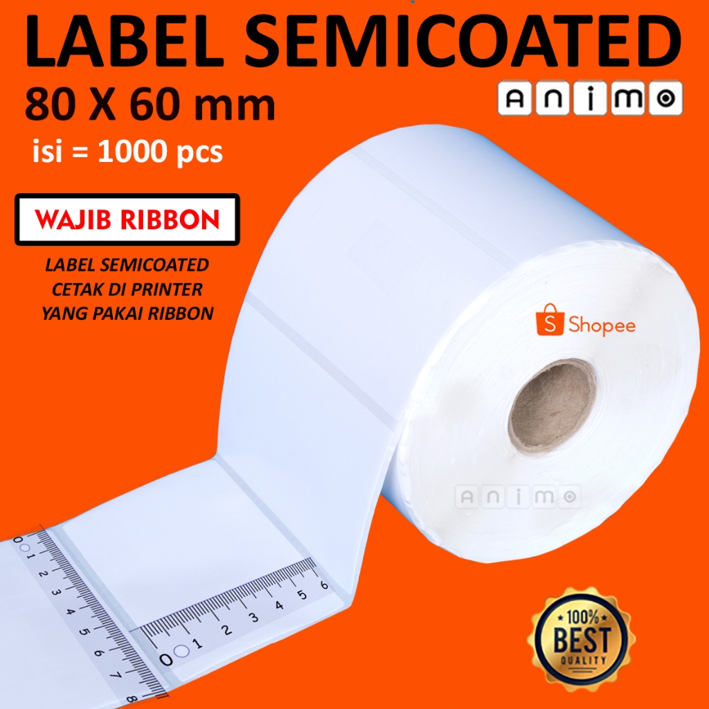

LABEL SEMICOATED 80 X 60 = 1000 PCS - Label Barcode Semicoated 80x60 MM - Stiker Semicoated 8 x 6 cm isi 1000 pcs