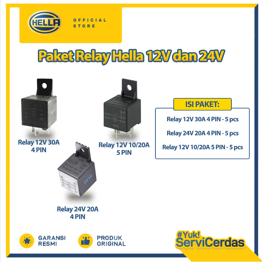 Paket Relay Hella 12V dan 24V - Relay Mobil