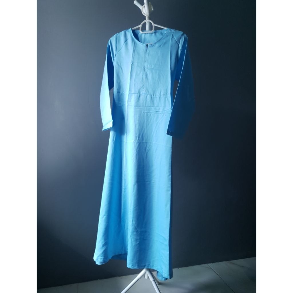 DRESS GAMIS POLOS BIRU MUDA BUSUI FRIENDLY GAMIS HARIAN PRELOVED TERMURAH