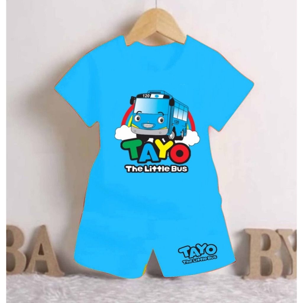 Setelan Kaos Anak Laki-Laki Gambar Tayo