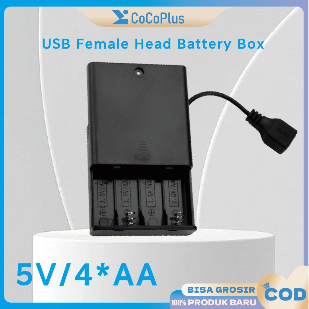 Kotak Tmepat Baterai Mini Portabel 4 x AA Kotak Baterai Catu Daya USB untuk Lampu Strip LED