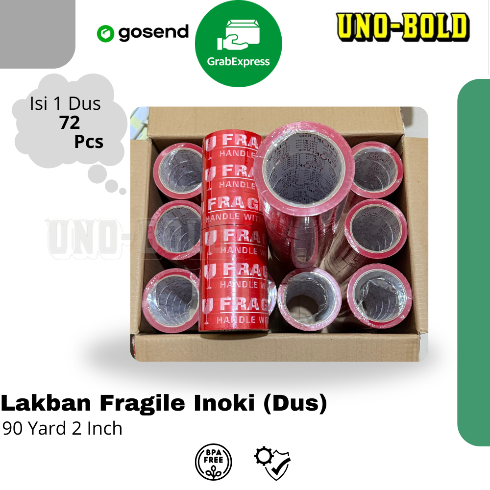 

LAKBAN FRAGILE MERAH 90 YARD X 2 INCH/48MM ( 1 Dus isi 72 Roll ) BAGUS JANGAN DIBANTING (Merek Inoki )