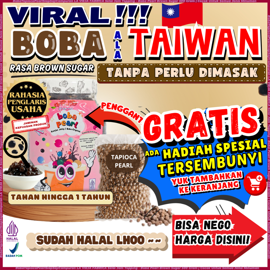 

BobaTapiocaPearlSiapSajiCampuran LA VIEJA FABRICA Selai Jam Topping - Boba Pearl Brown Sugar 500 Gram | Cocok Untuk Semua Jenis Minuman