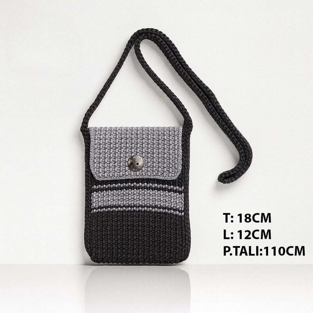 Tas Rajut Selempang Kecil Motif Strips Wanita | Tas Mini Simpel Muat HP