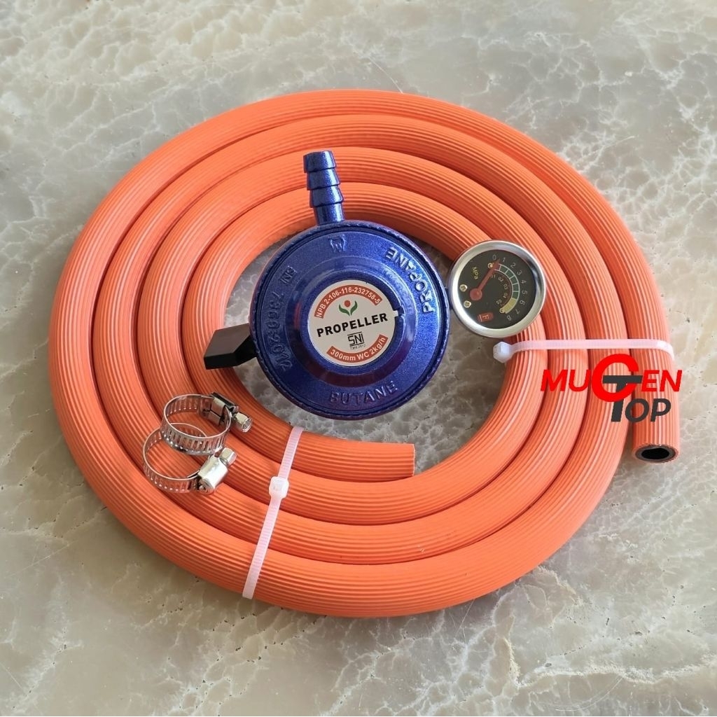 Paket Selang Gas 2 Meter + Propeller Regulator Meter + klem 2 Pcs