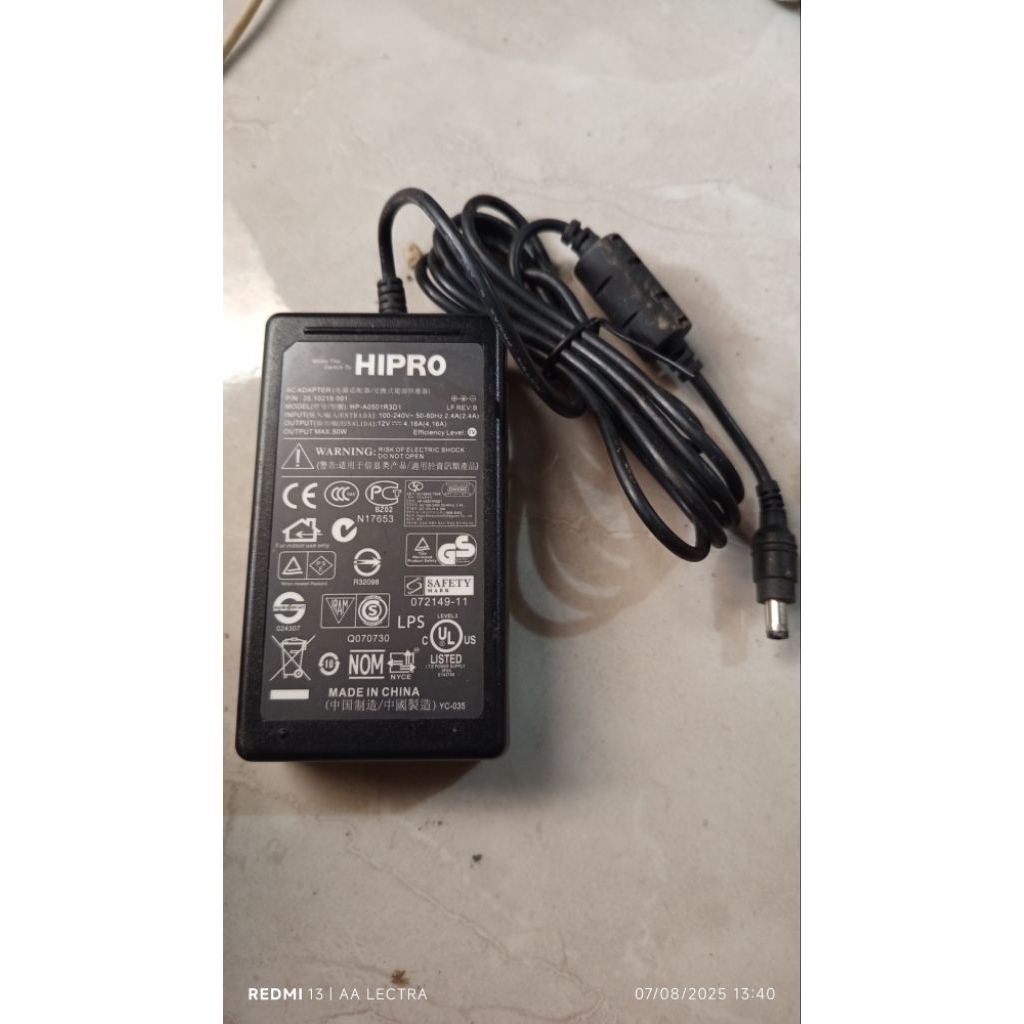 Adaptor charger Hipro 12 volt 4,16 Ampere
