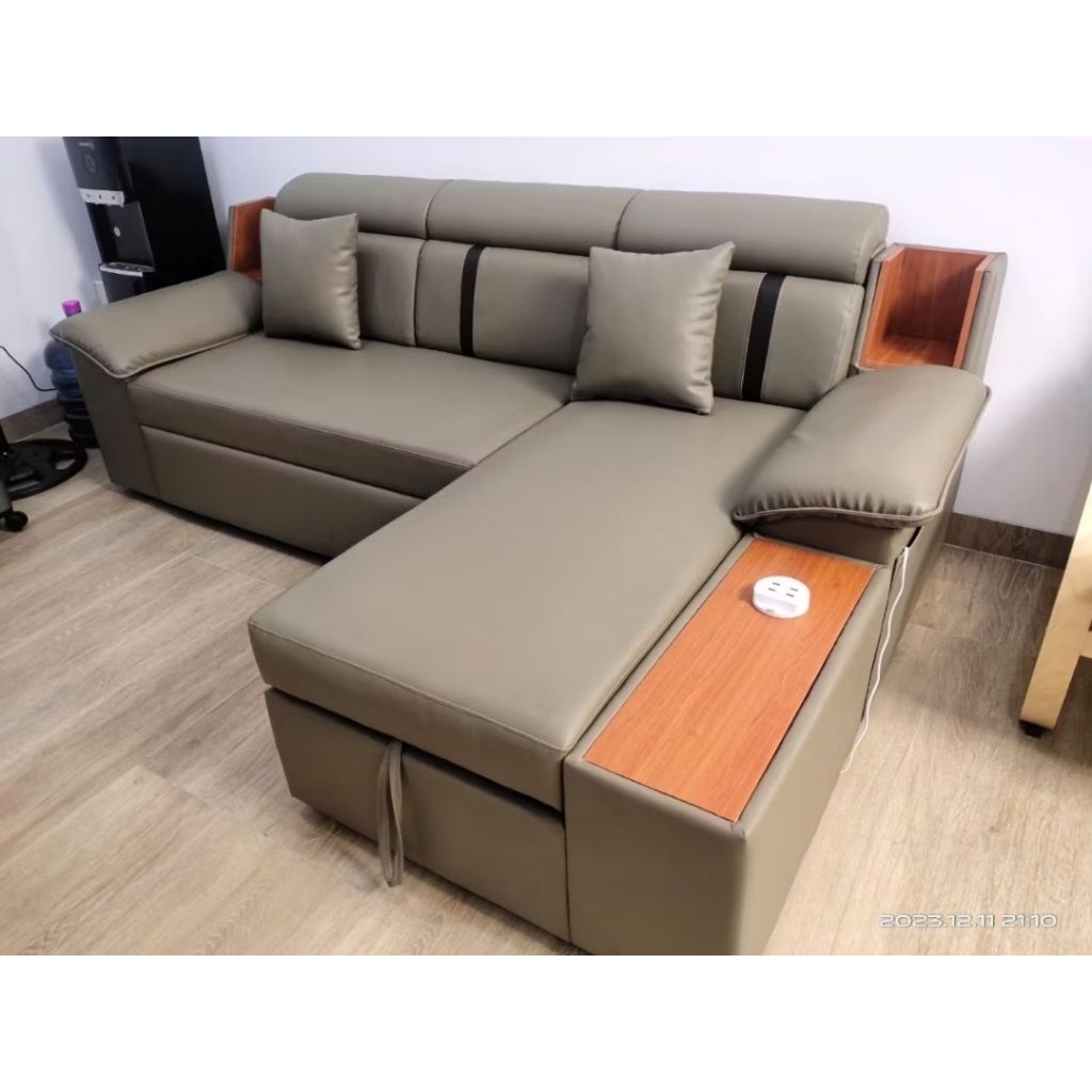 sofa tamu modern 2025 sofa Lbed sofa minimalis sofa kulit free bantal