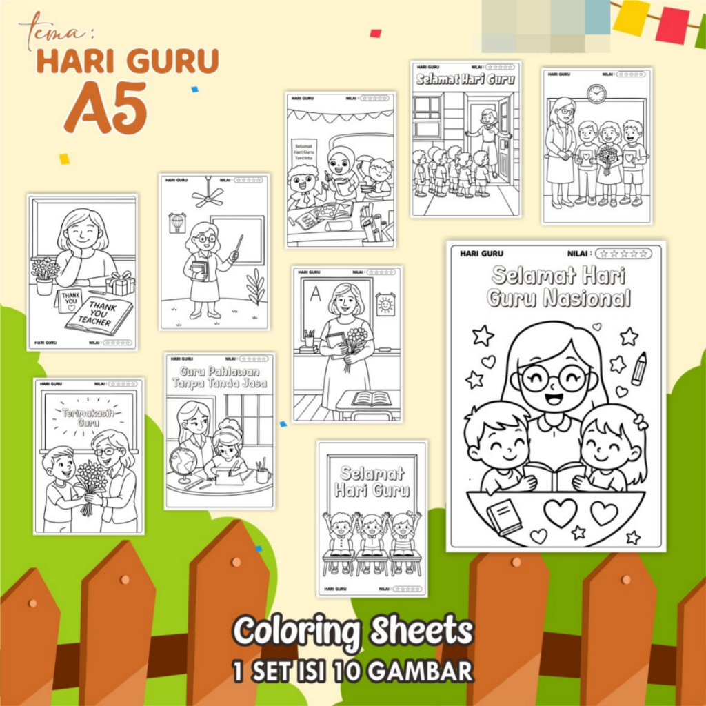 

KERTAS GAMBAR MEWARNAI TEMA HARI GURU A5 READY STOCK - LEMBAR COLORING SHEETS ISI 10 LEMBAR