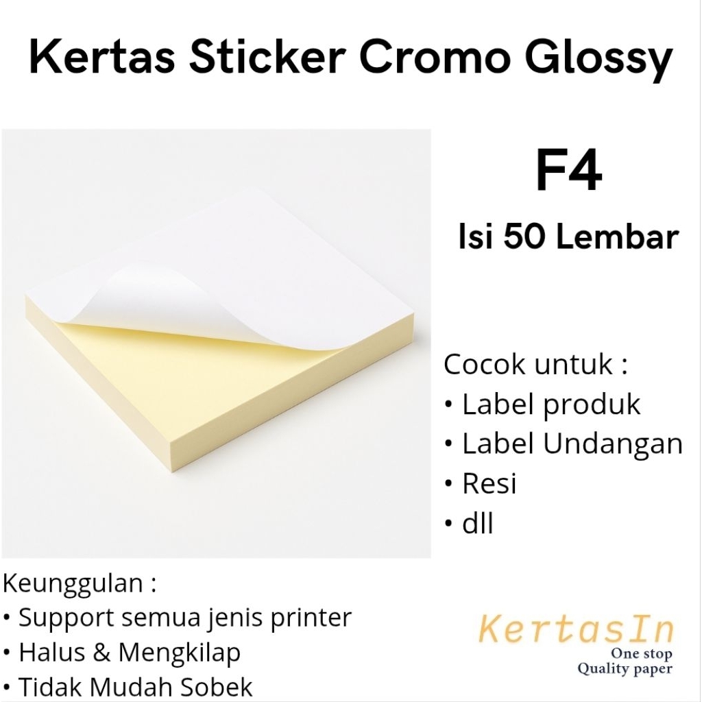 

Kertas Sticker Chromo Glossy F4 Isi 50 Lembar | Sticker Label dan undangan
