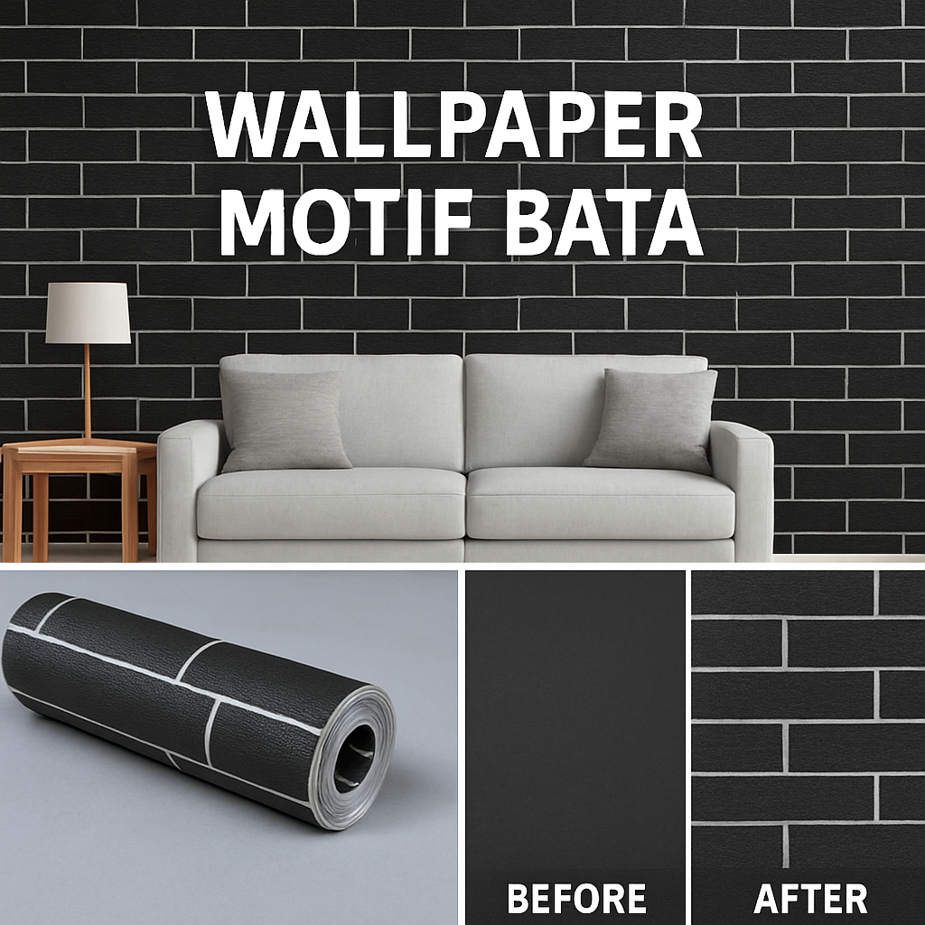 Wallpaper Dinding 3D Bata Hitam Putih Anti Air Minyak | Cocok Dapur, Kamar, Tembok