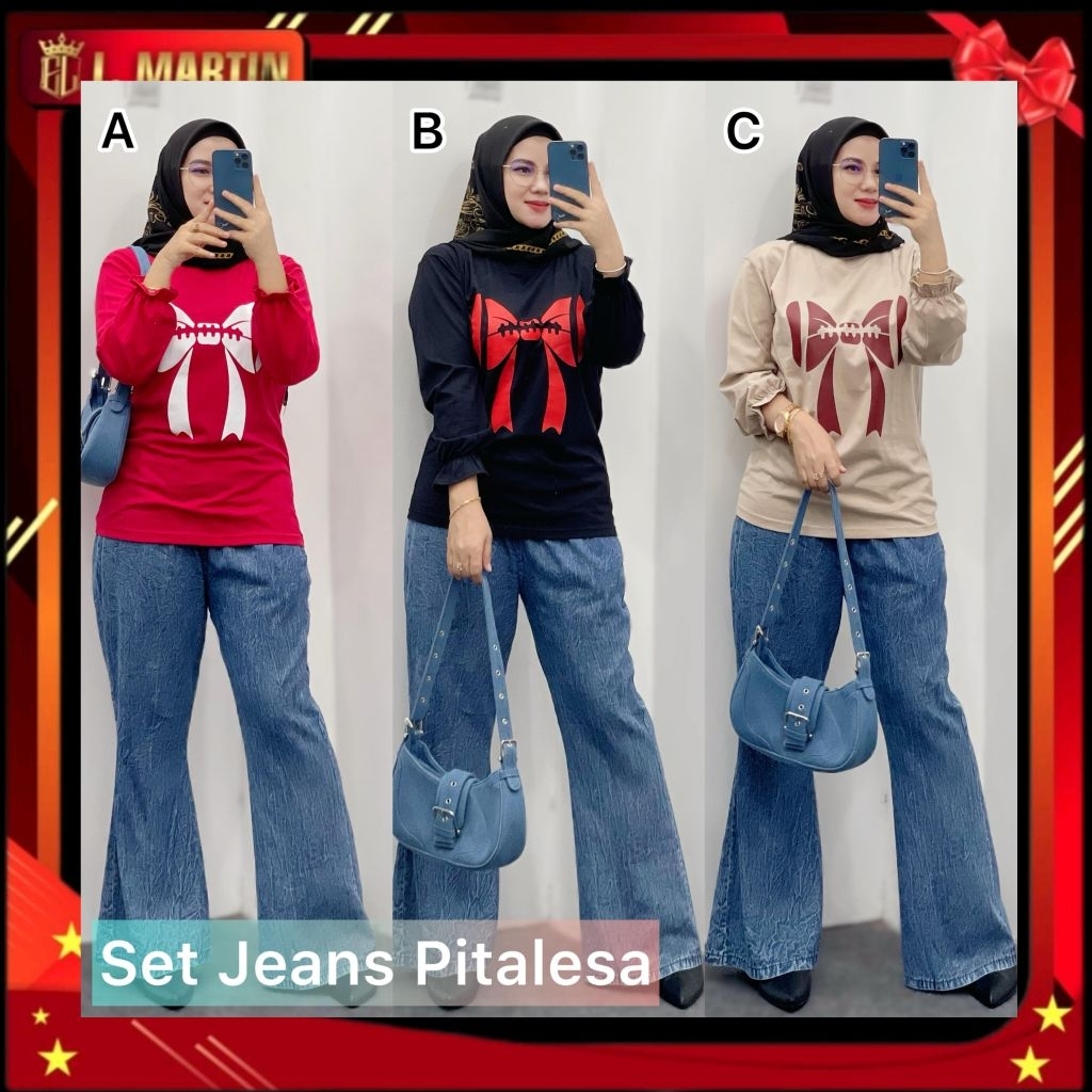 Set Jeans pitalesa, setelan celana jeans wanita kekinian