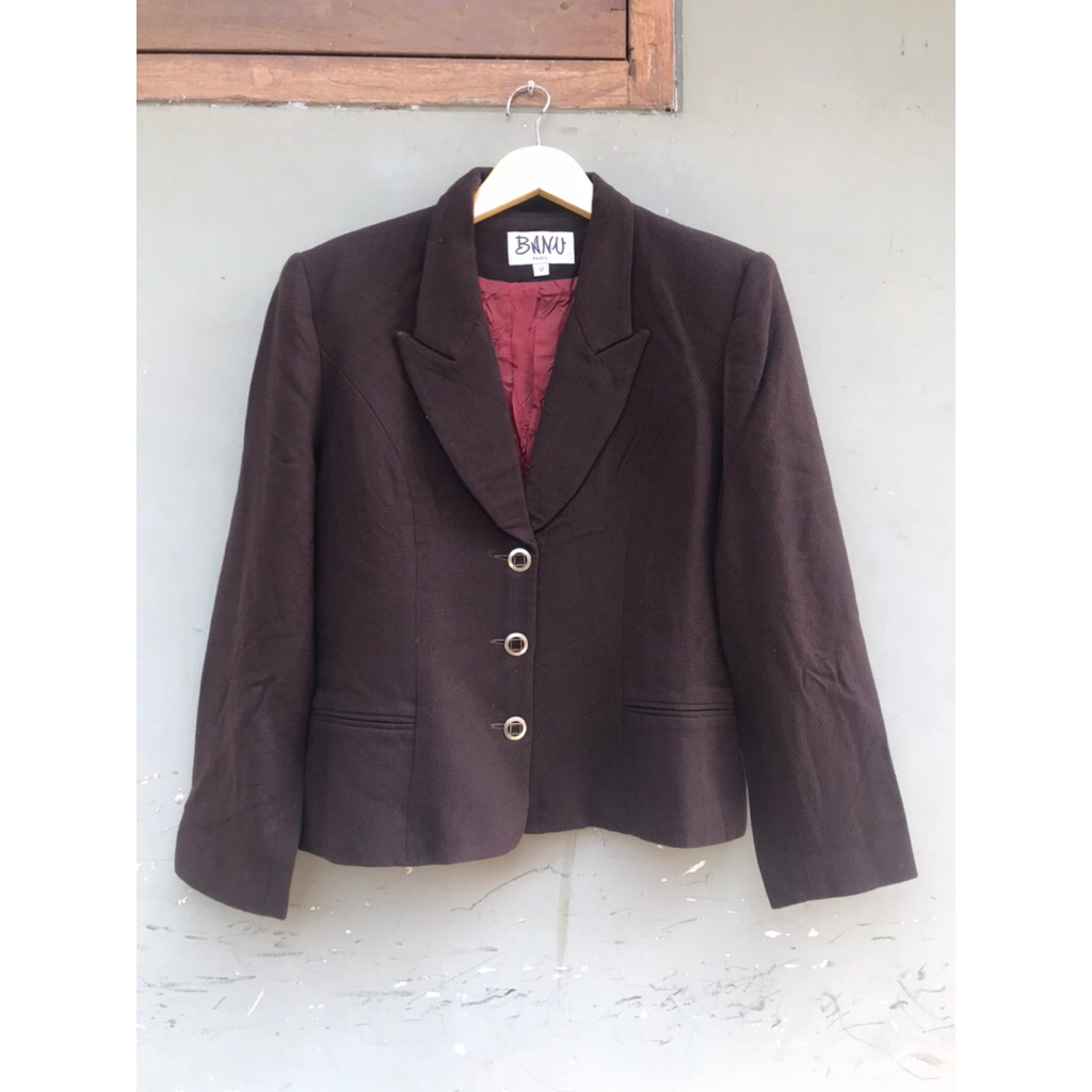 PRELOVED BLAZER COKLAT TUA-blazer coklat mahoghani-blazer semi crop-Preloved blazer murah-preloved b