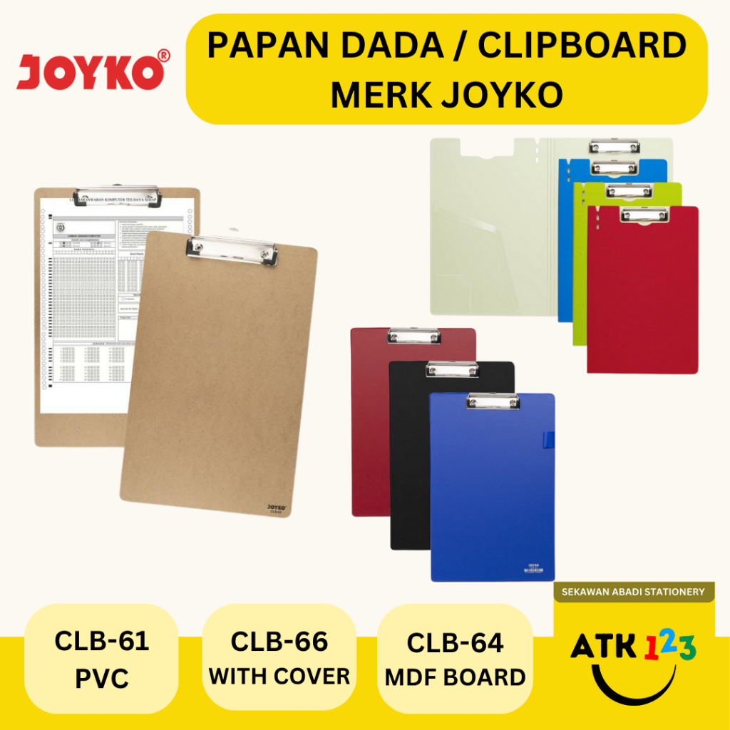 

JOYKO Clipboard / Papan Dada Jepit / Alas Ujian Joyko CLB-61 / CLB-64 / CLB-66 ukuran Folio / F4
